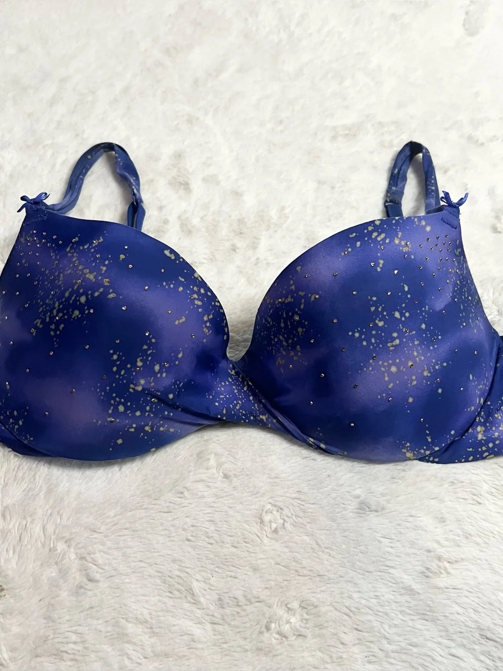 Victoria’s Secret Blue & Gold Rhinestone Speckle Lined Demi Bra Size 36C